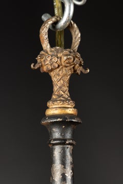 19th Century French Chandelier with Black Enamel Center and Chiseled Bronze Top