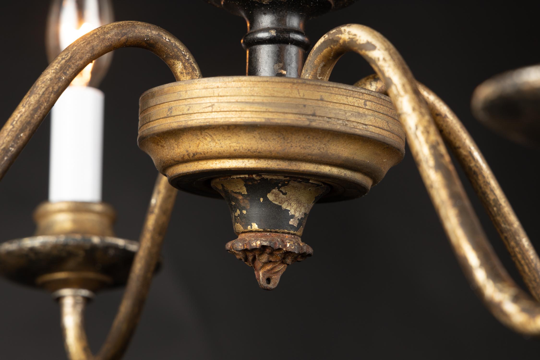 19th Century French Chandelier with Black Enamel Center and Chiseled Bronze Top For Sale 2