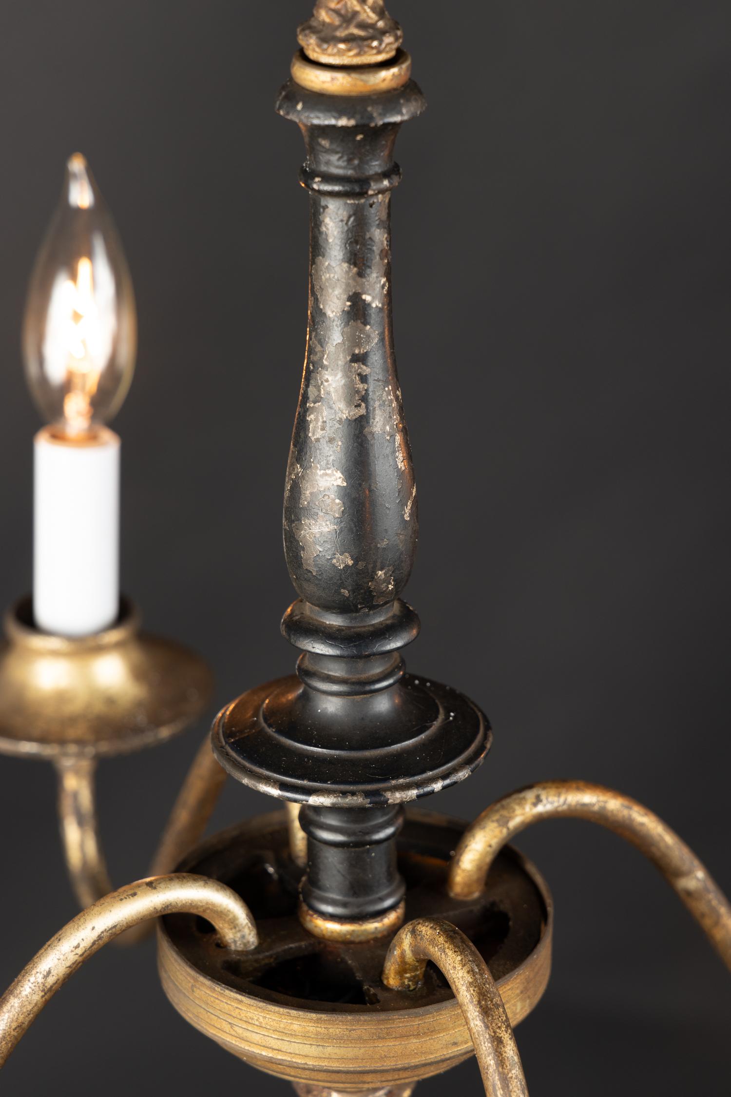 19th Century French Chandelier with Black Enamel Center and Chiseled Bronze Top For Sale 3