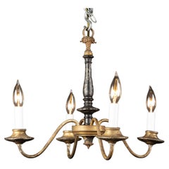 Antique 19th Century French Chandelier with Black Enamel Center and Chiseled Bronze Top