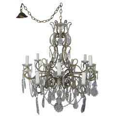 19th Century French Chandelier with Gilt Iron Frame and Crystals