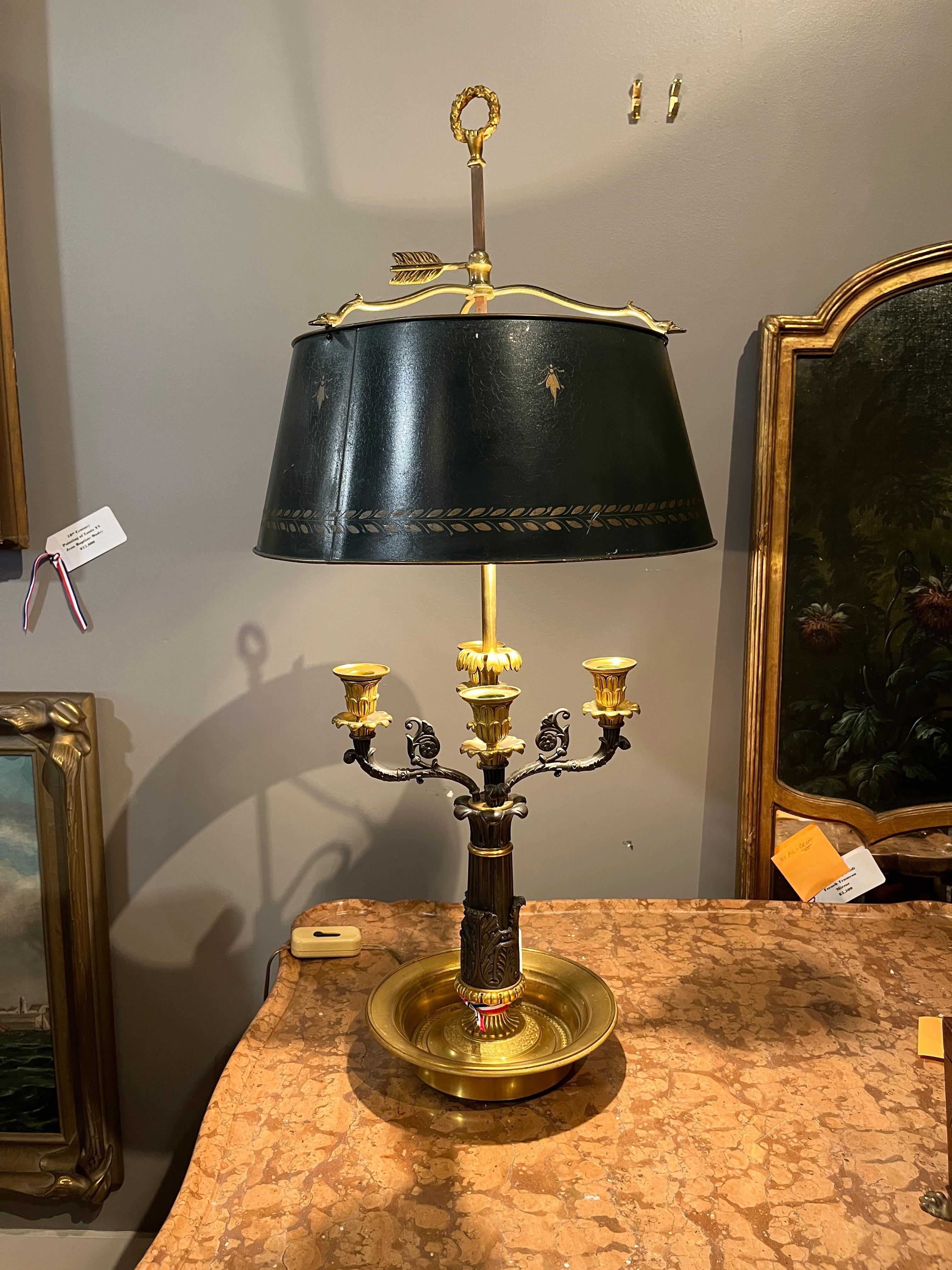 19th Century French Charles X Bronze & Ormolu Bouillotte Lamp Francés en venta