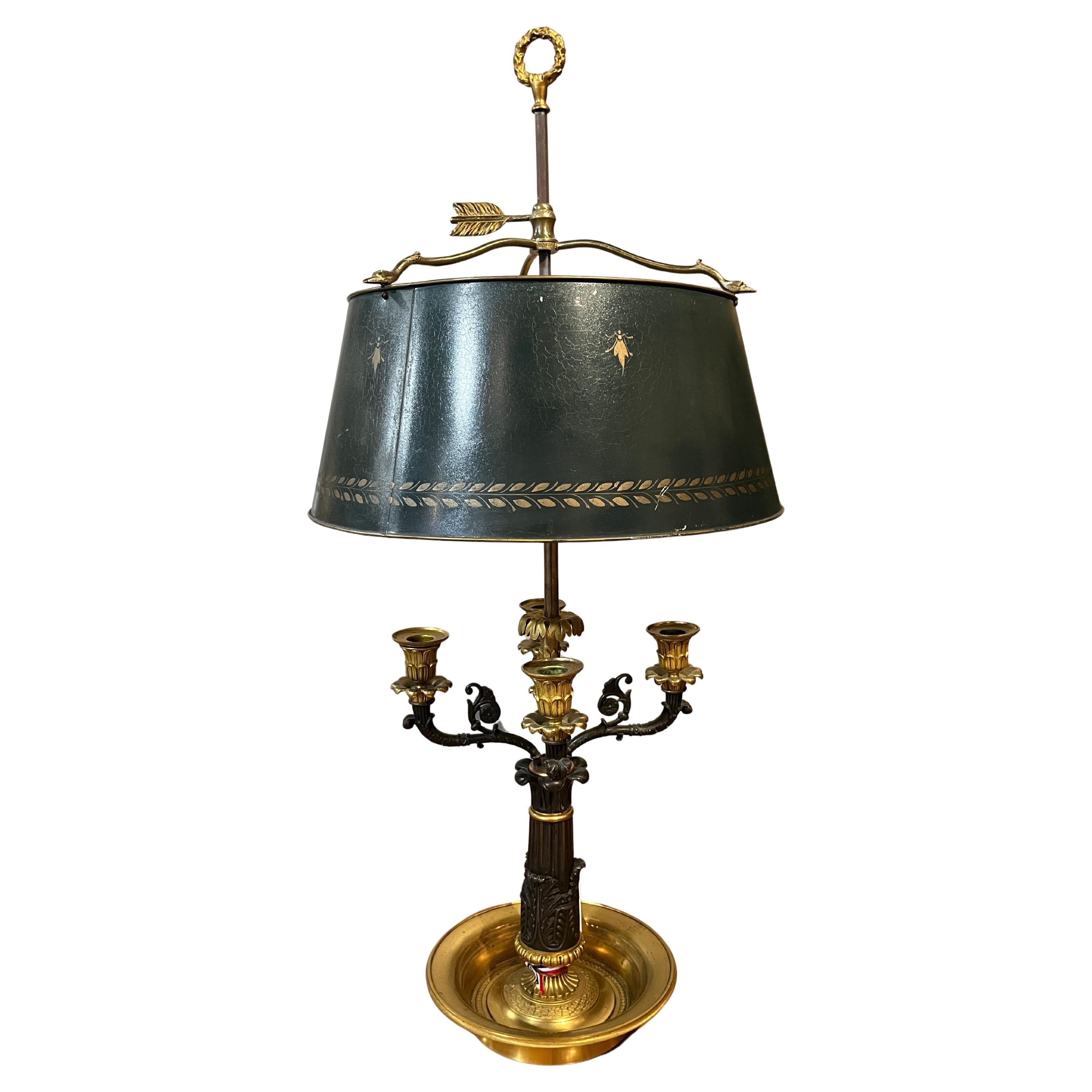 19th Century French Charles X Bronze & Ormolu Bouillotte Lamp
