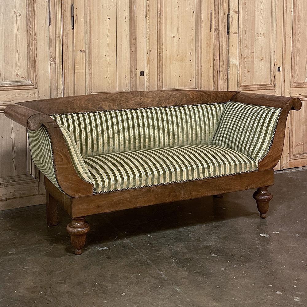 19th Century French Charles X Mahogany Sofa is the sublime expression of understated elegance!  The style was born during a period of austerity when the court wished to downplay the excesses of the monarchy to appease the public, although such