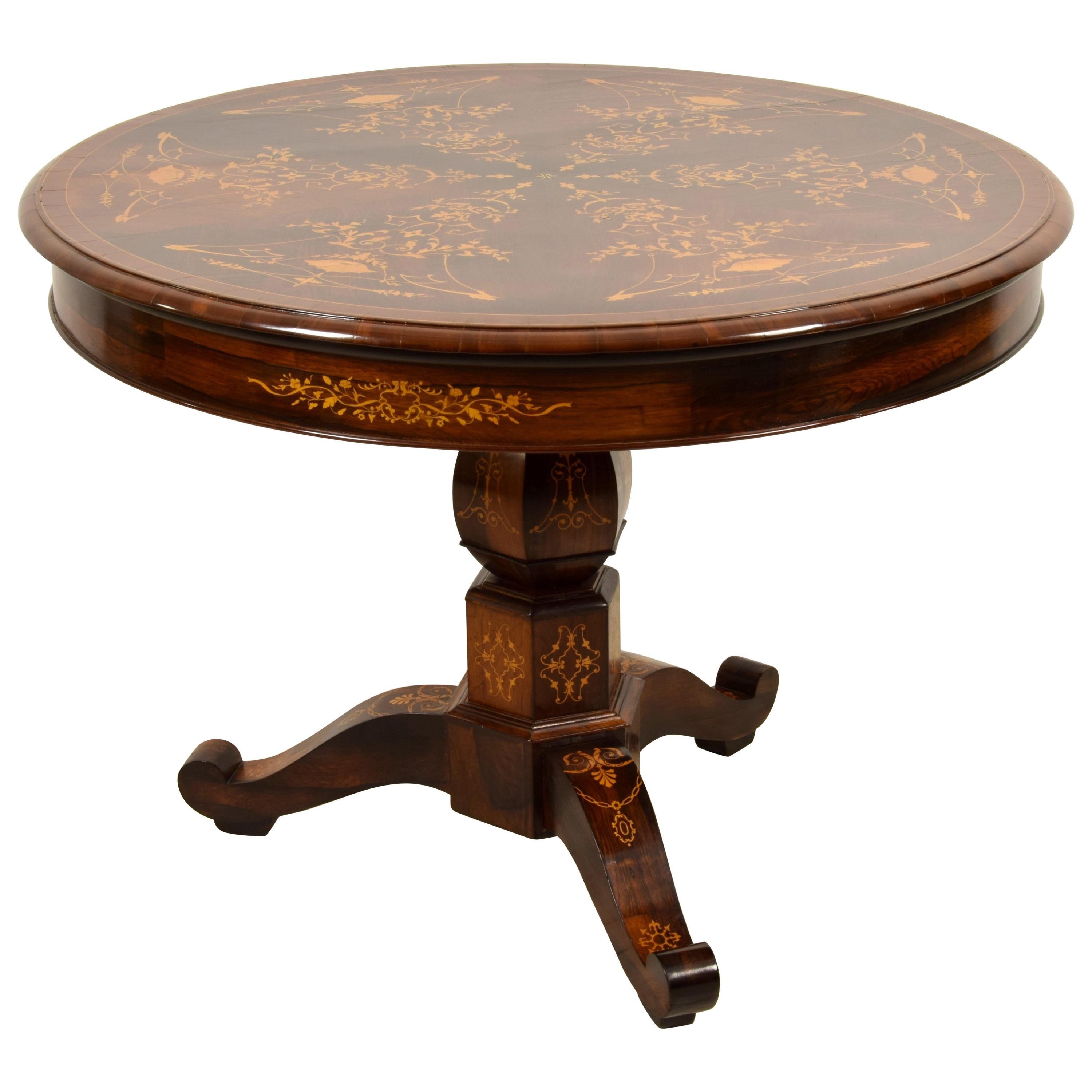 19th Century French Charles X Paved and Inlaid Centre Table with Round Top