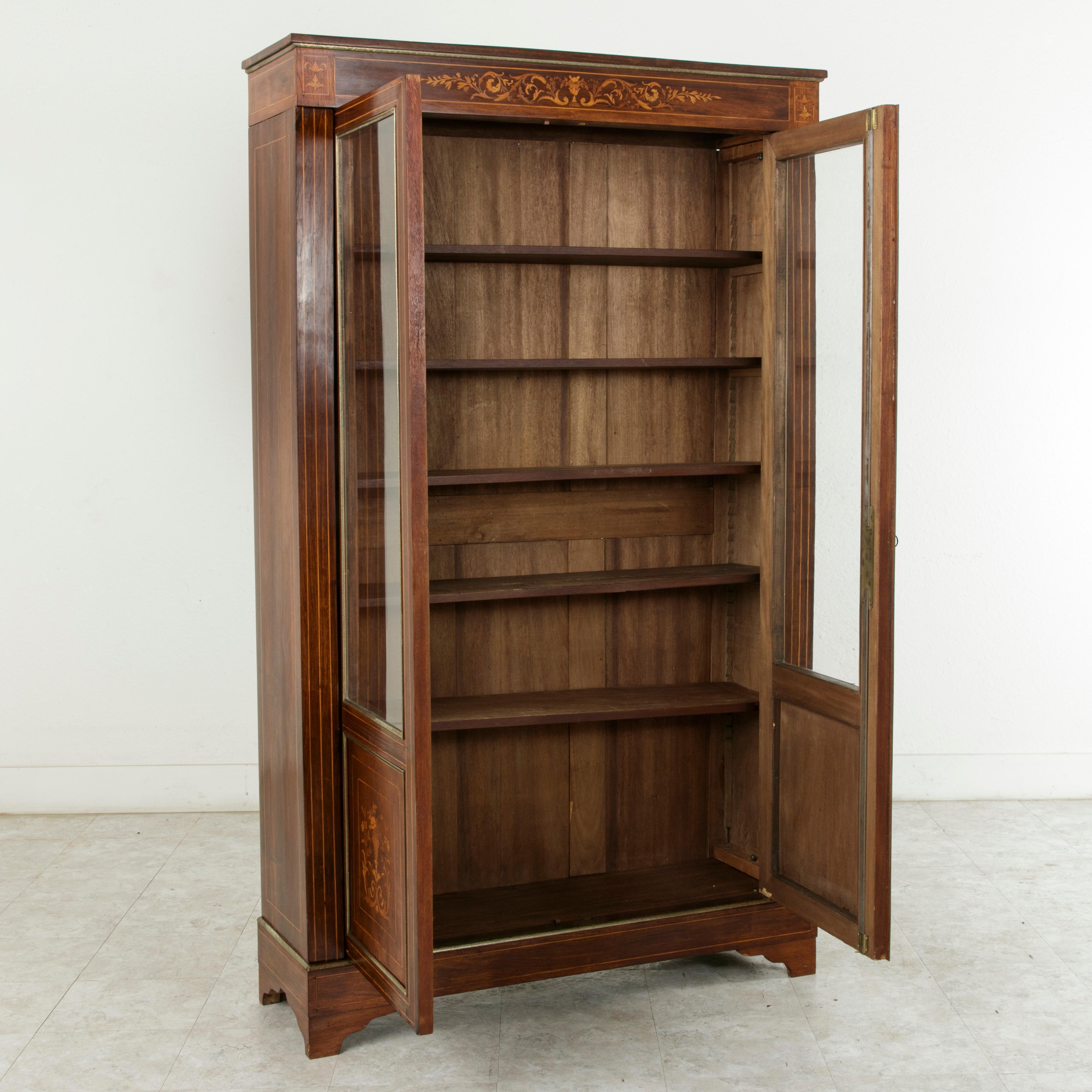 Bronze 19th Century French Charles X Period Mahogany and Lemon Wood Marquetry Bookcase