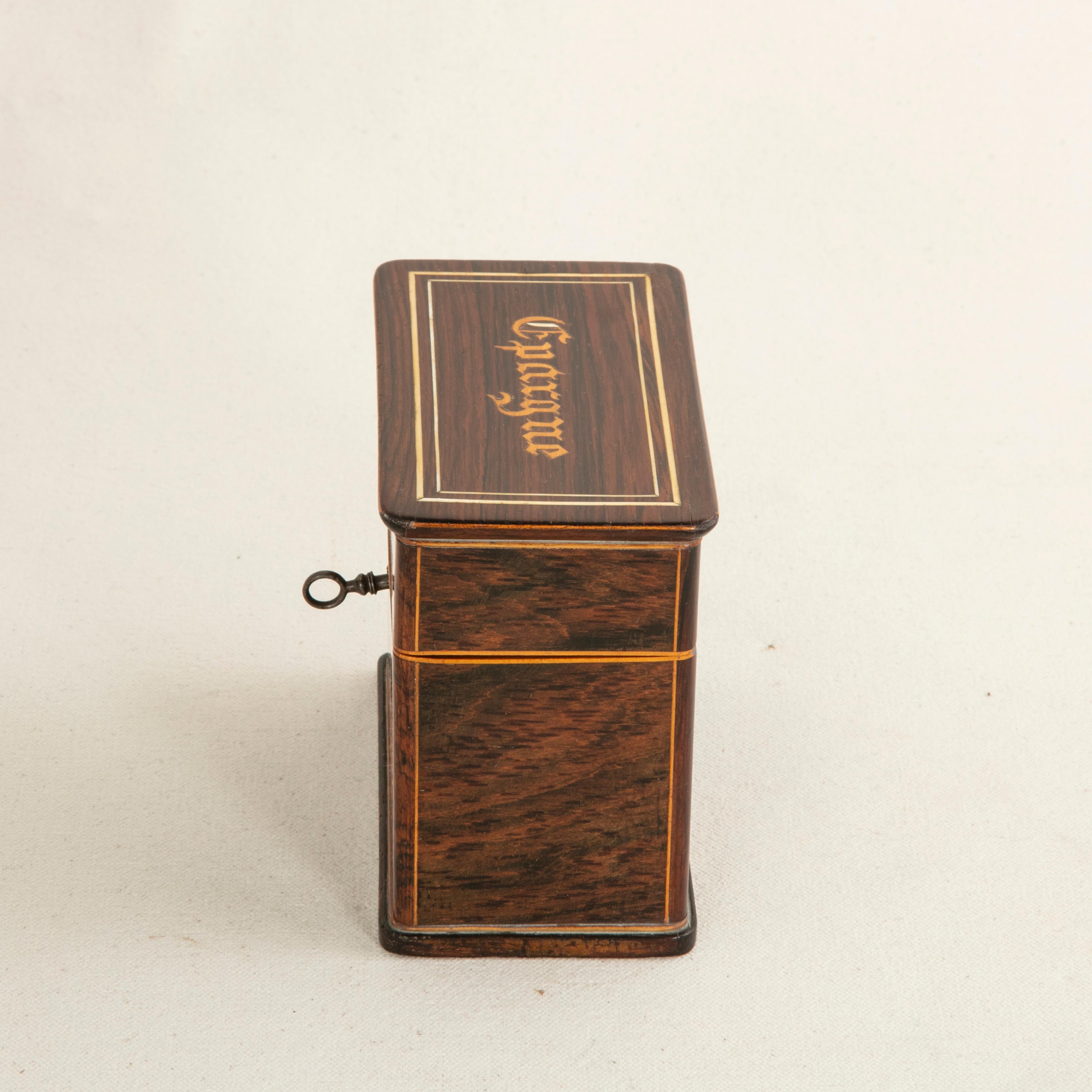 19th Century French Charles X Period Mahogany and Lemon Wood Marquetry Coin Box In Good Condition In Fayetteville, AR
