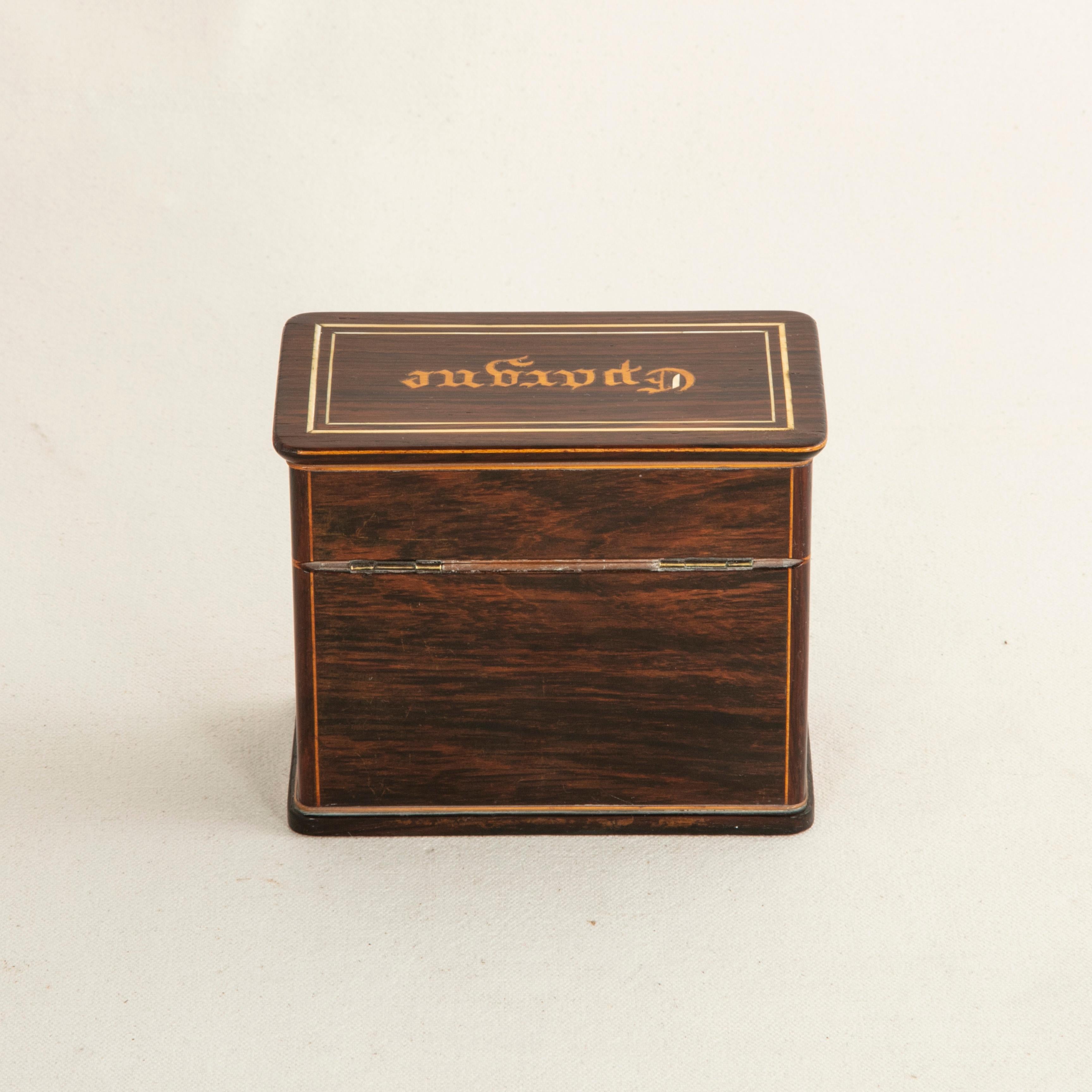 Fruitwood 19th Century French Charles X Period Mahogany and Lemon Wood Marquetry Coin Box