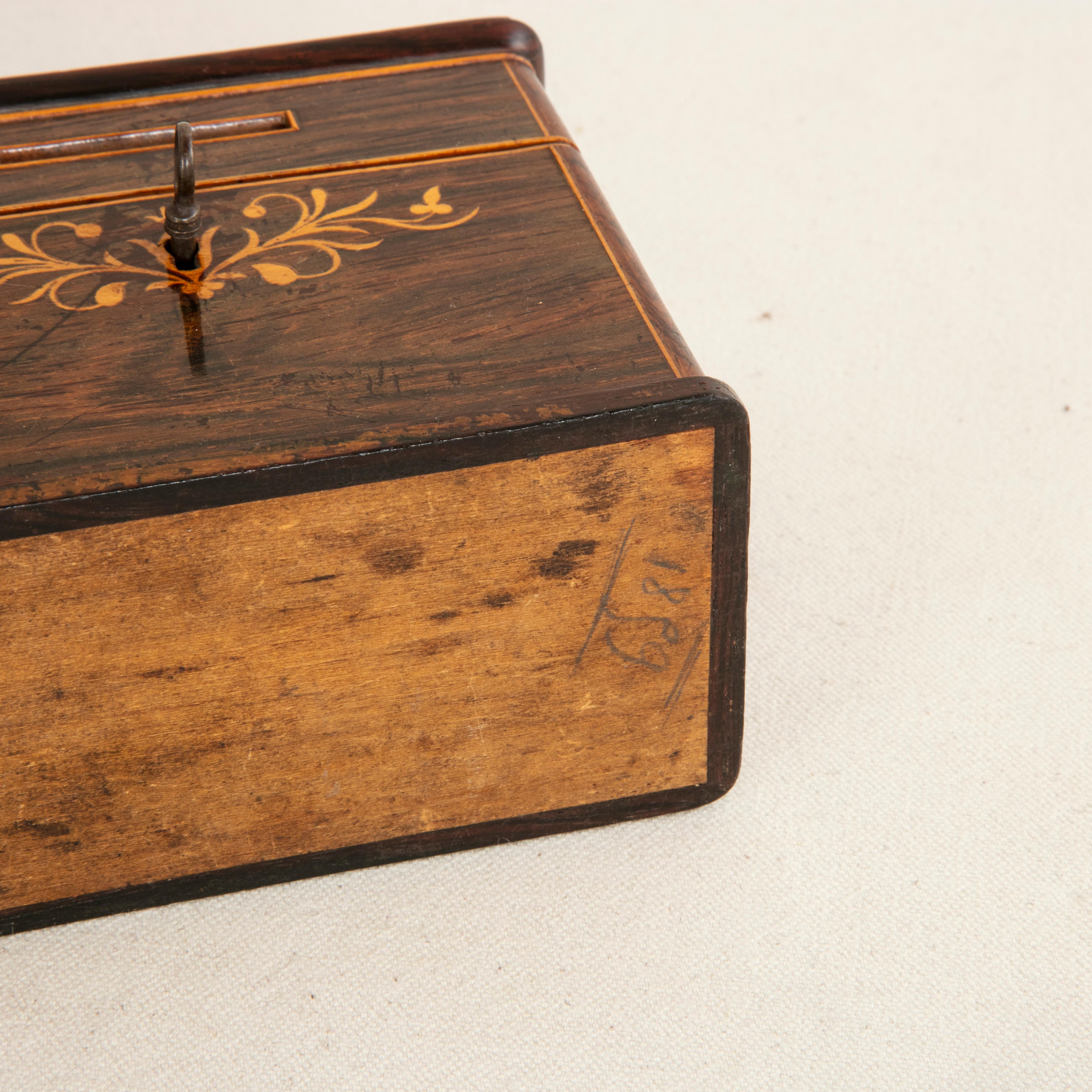 19th Century French Charles X Period Mahogany and Lemon Wood Marquetry Coin Box 2