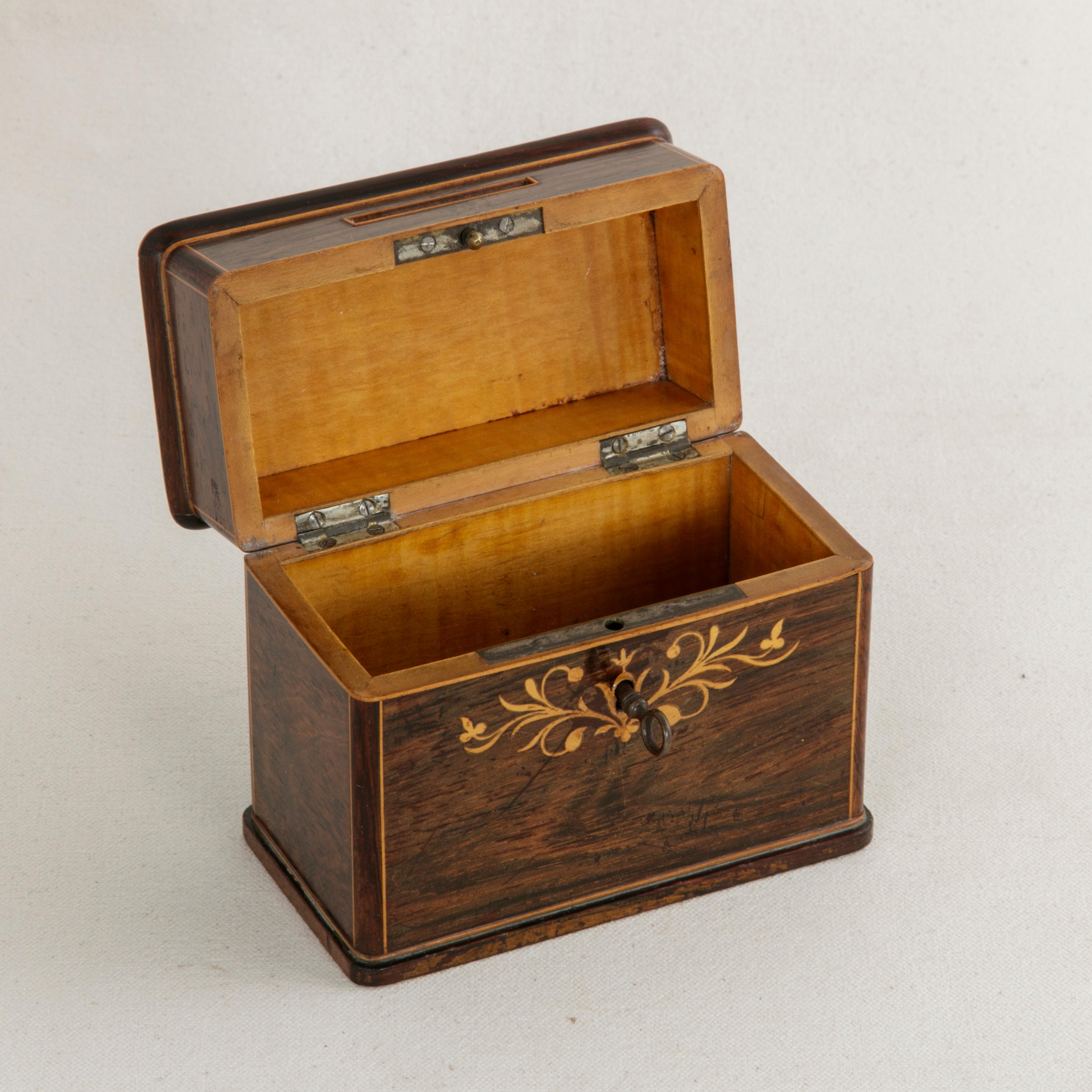 19th Century French Charles X Period Mahogany and Lemon Wood Marquetry Coin Box 3