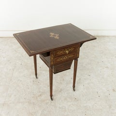 19th Century French Charles X Period Palisander Drop Leaf Side Table with Bronze