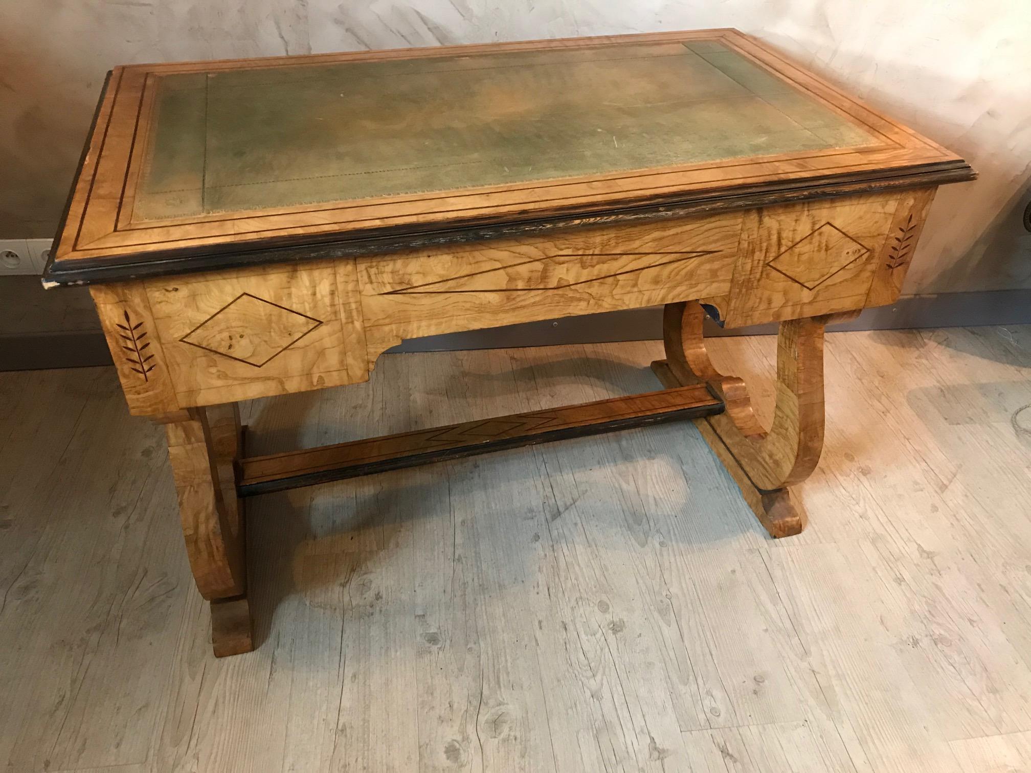 19th Century French Charles X Style Sycamore Veneer and Leather Desk, 1890s 16