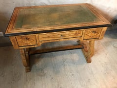 19th Century French Charles X Style Sycamore Veneer and Leather Desk, 1890s