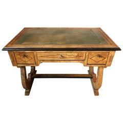 19th Century French Charles X Style Sycamore Veneer and Leather Desk, 1890s