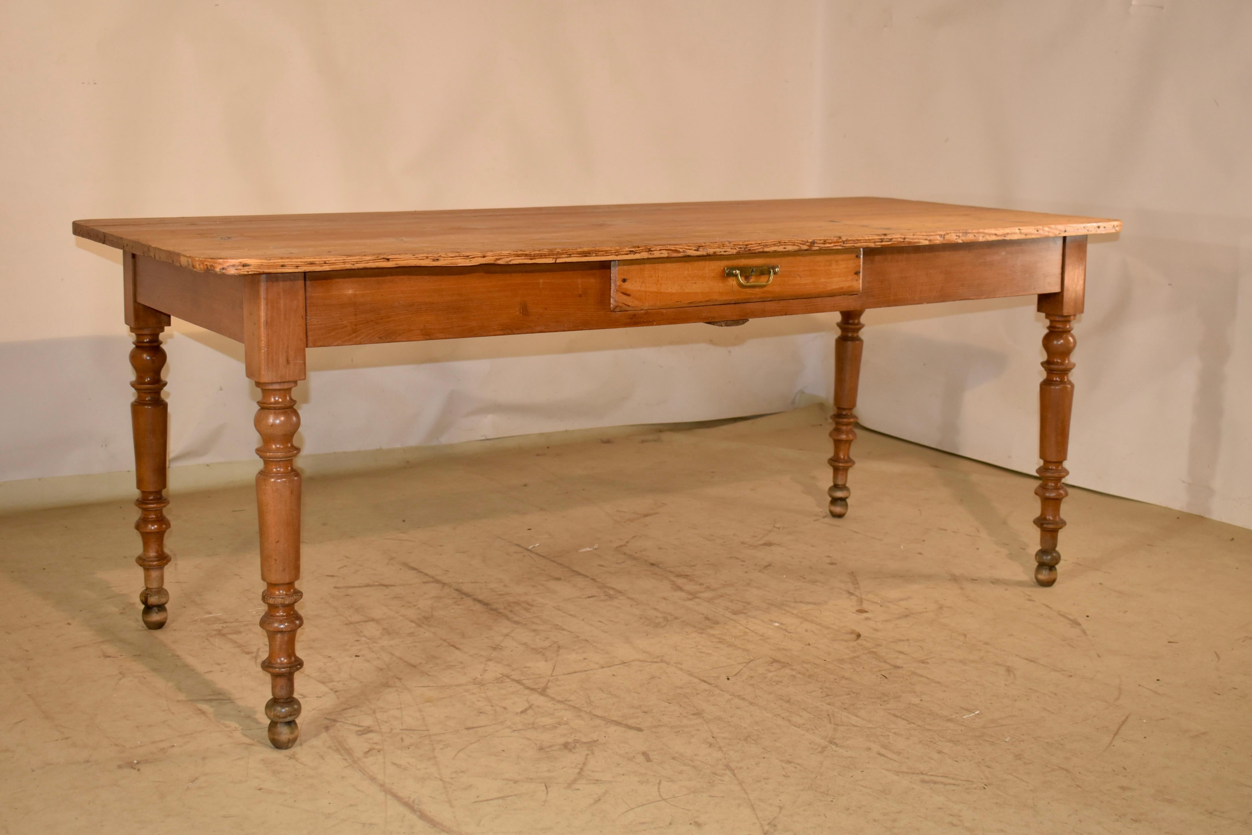 Mesa de granja francesa de cerezo y pino del siglo XIX Luis Felipe en venta