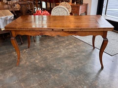 19th Century French Cherry Extension Farm Table With Cabriole Legs