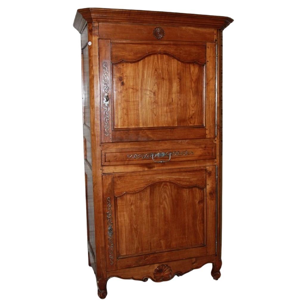 19th-Century French Cherry Wood Cupboard with 1 Drawer and 2 Doors For Sale
