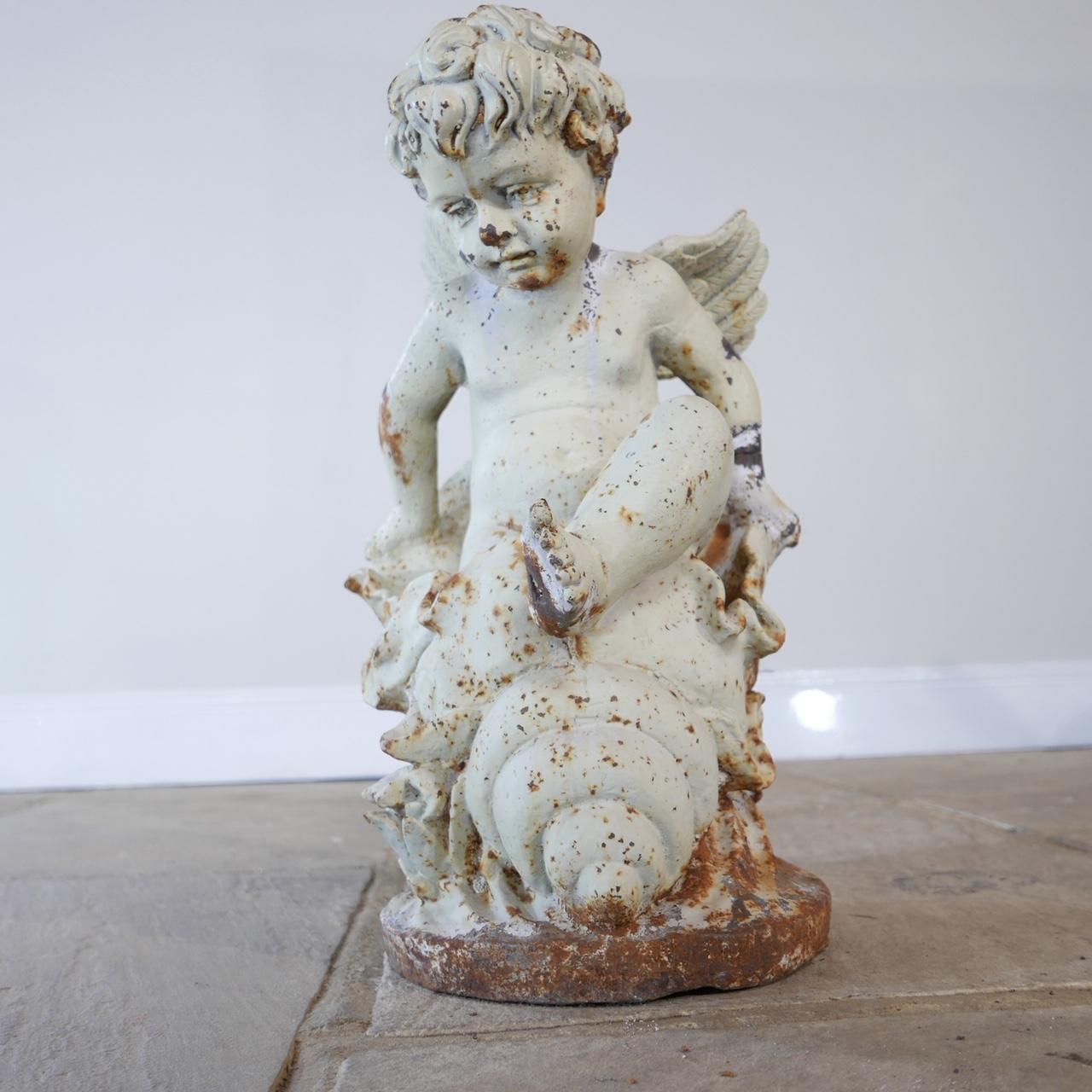 19th Century French Cherub Angel Garden Cast Iron Statue 1