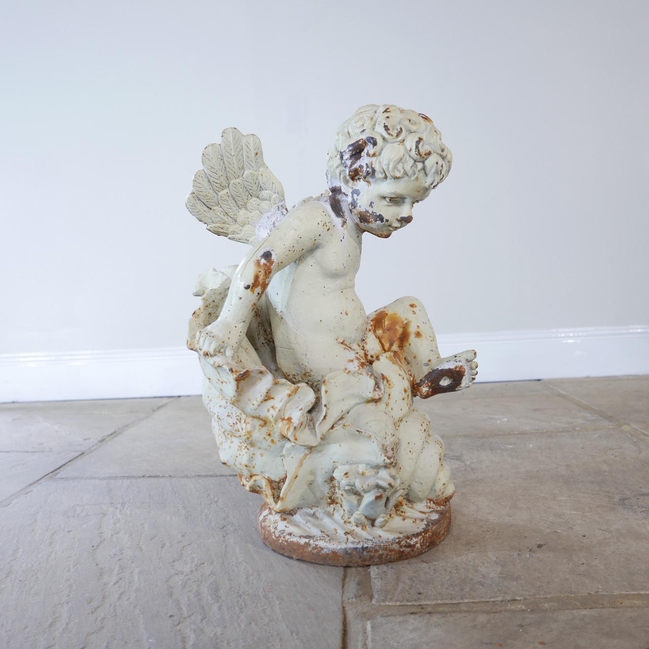 19th Century French Cherub Angel Garden Cast Iron Statue 3