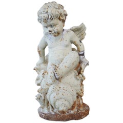 19th Century French Cherub Angel Garden Cast Iron Statue