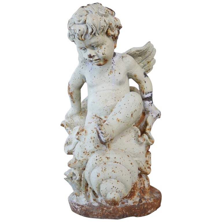 19th Century French Cherub Angel Garden Cast Iron Statue at 1stDibs