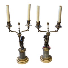Candelabro de Querubín Francés del Siglo XIX a Lámpara
