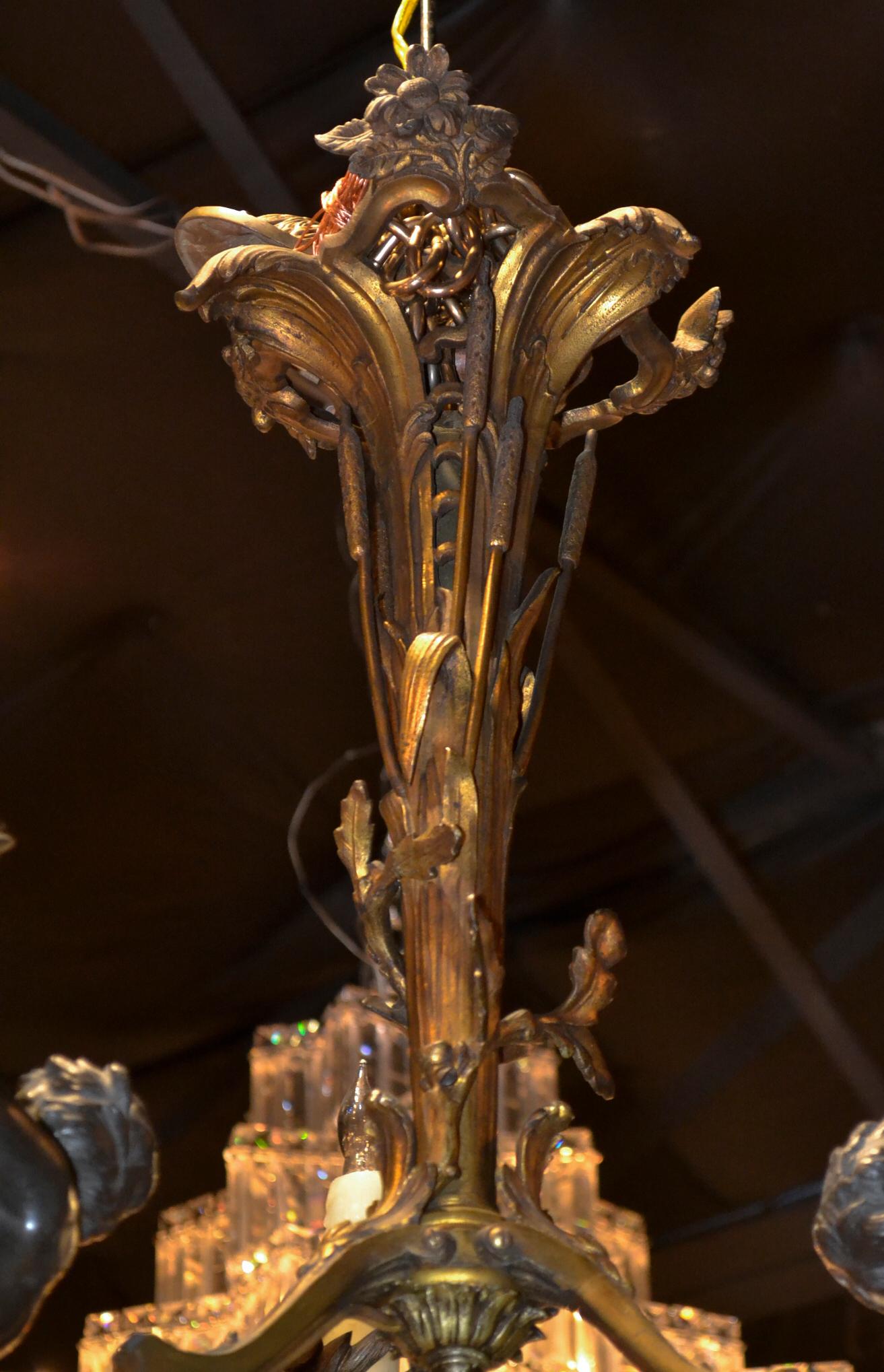 Lovely 19th century French gilt bronze cherub form 3-light chandelier.