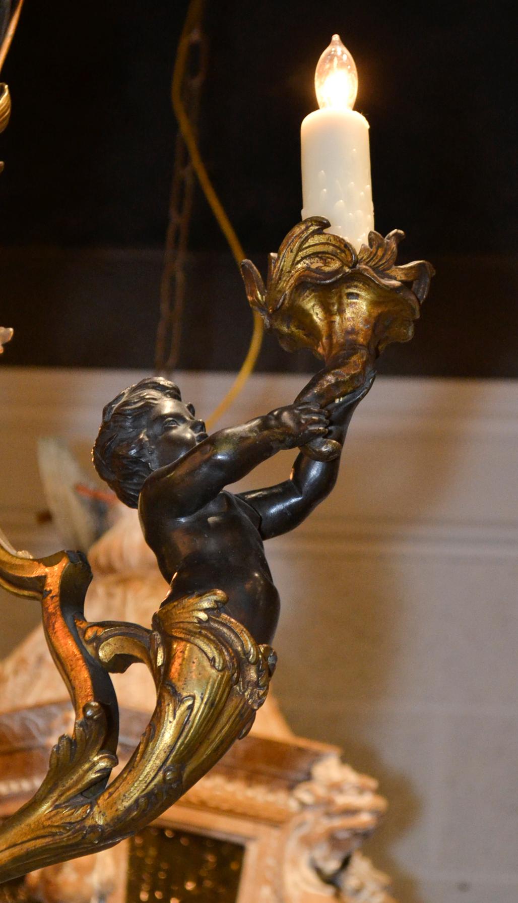 19th Century French Cherub Form Chandelier In Good Condition In Dallas, TX