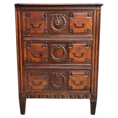 19th century French Chest End Table Louis XVI Carved Oak Laurel Wreath Commode