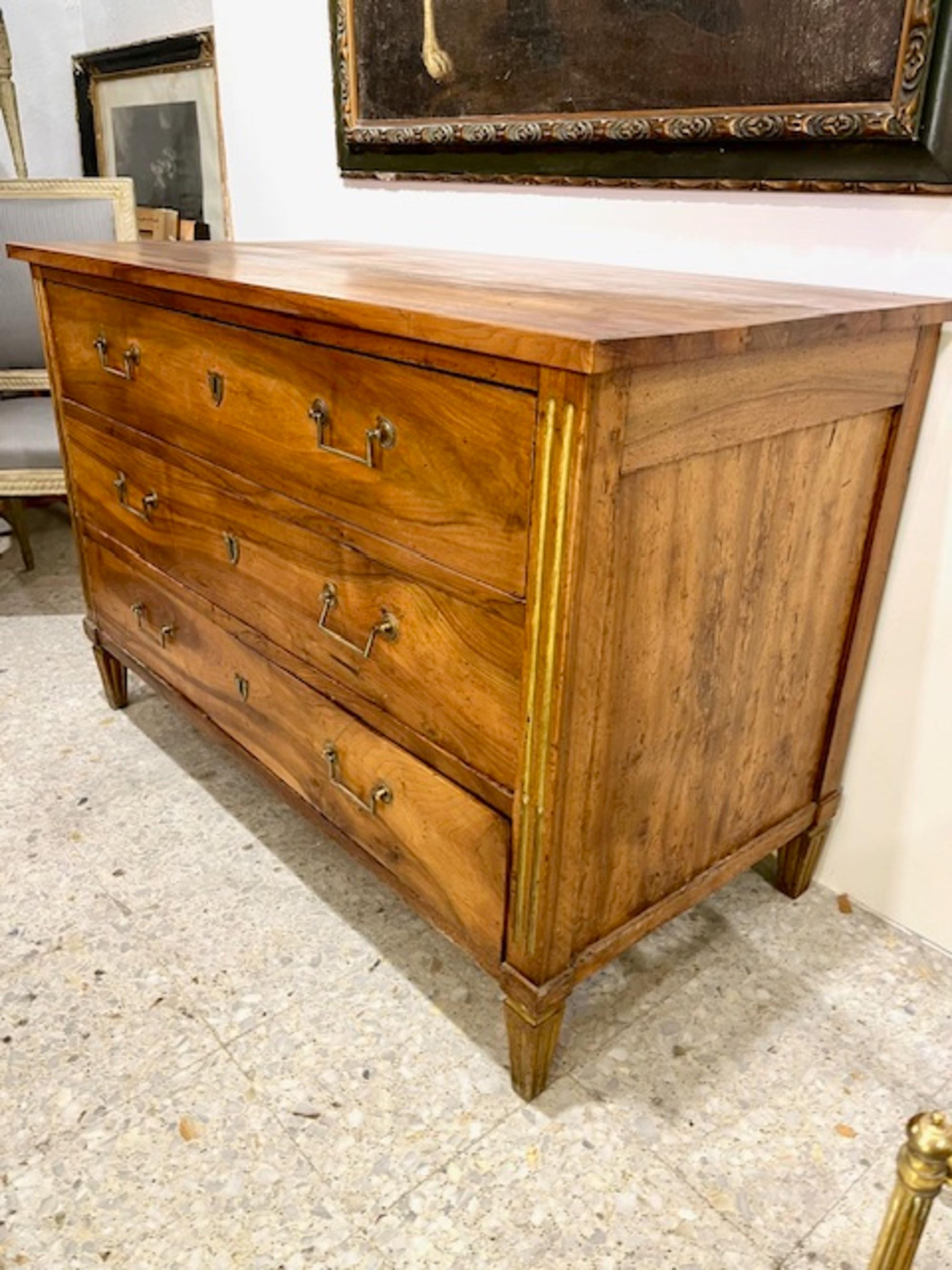 Bronze 19th Century French Chest of Drawers Commode Directoire Walnut Wood For Sale