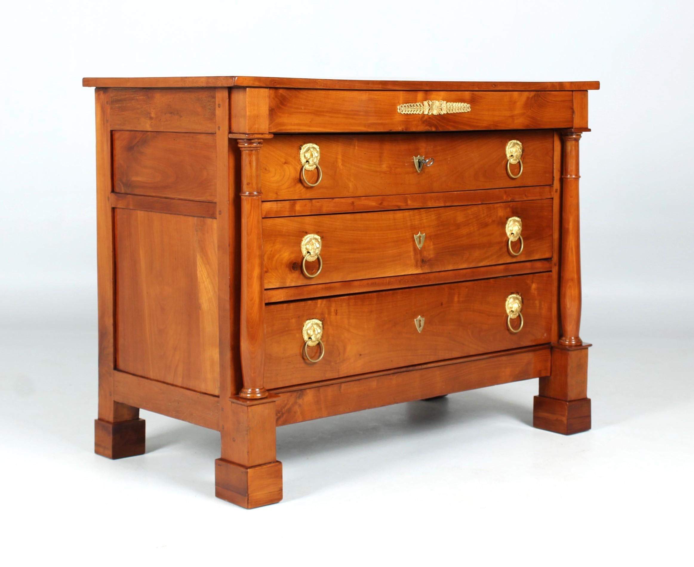 Cherry 19th Century French Chest Of Drawers with Columns and Firegilt Fittings, c. 1830