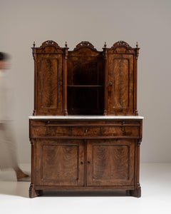19th Century French Chestnut Brown Eclectic Mahogany Marble Top Cabinet
