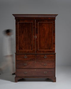19th Century French Chestnut Brown Georgian Mahogany Cabinet in Original Patina