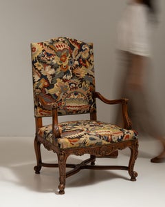 19th Century French Chestnut Brown Louis XV Upholstered Throne Armchair