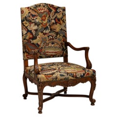 19th Century French Chestnut Brown Louis XV Upholstered Throne Armchair