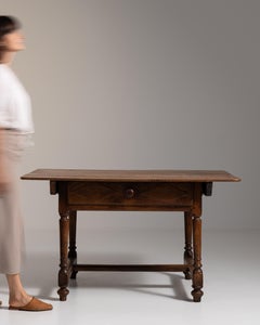 19th Century French Chestnut Brown Oak Table with Single Drawer