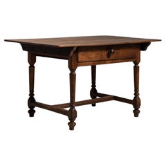 19th Century French Chestnut Brown Oak Table with Single Drawer