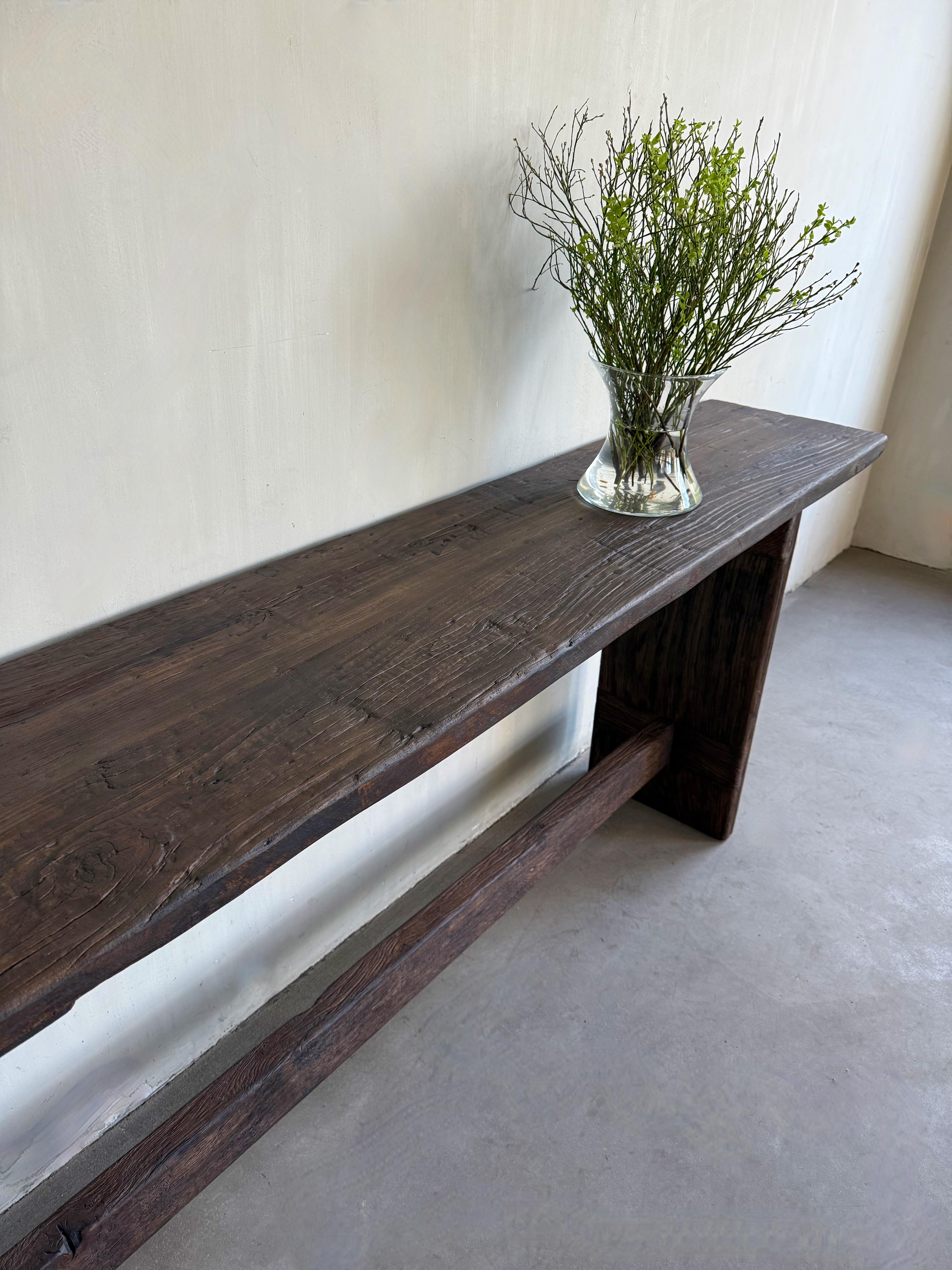 Minimalist 19th Century French Chestnut Console Table For Sale