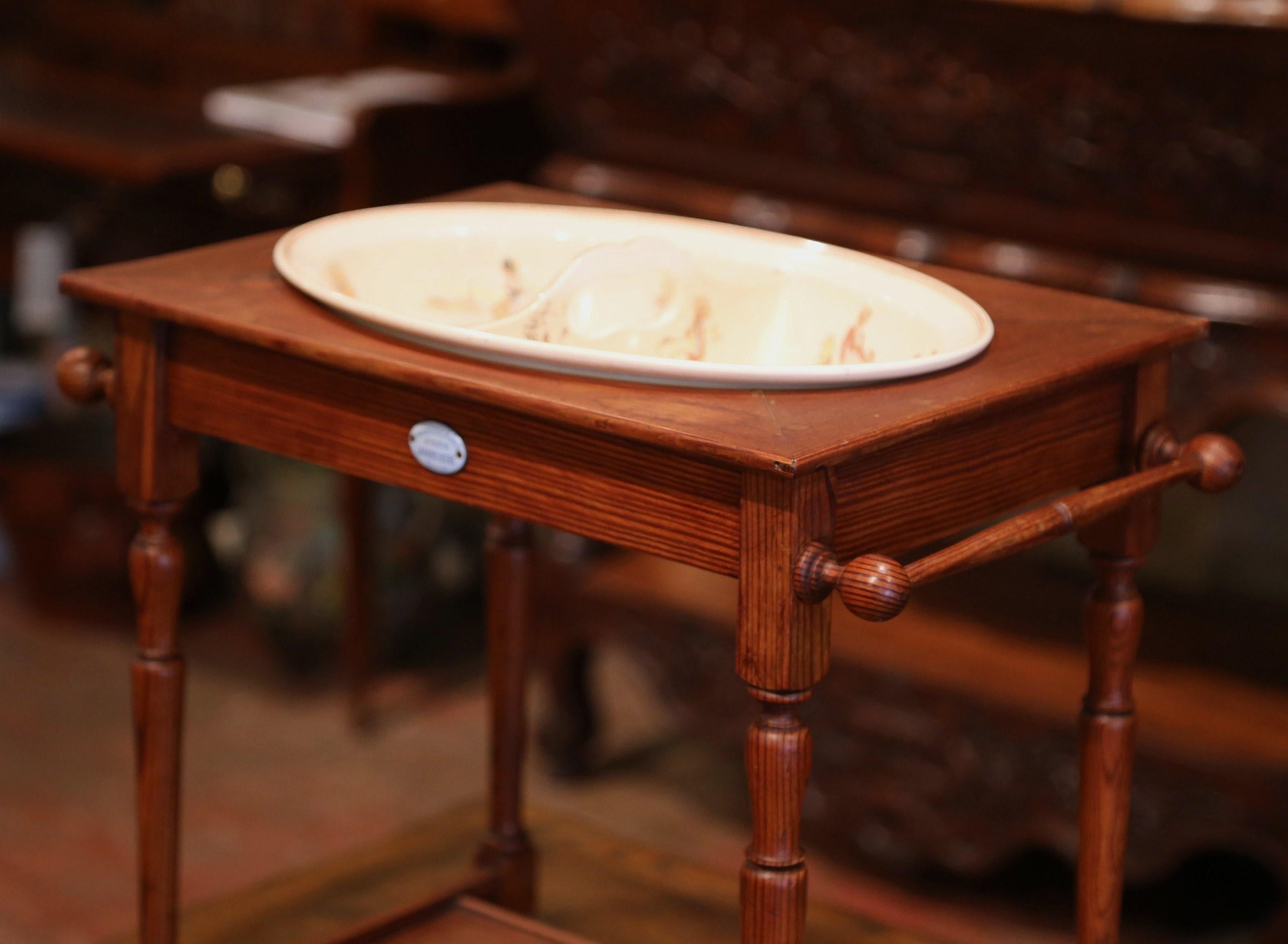 19th Century French Child Pine and Porcelain Washstand from Sarreguemines 1