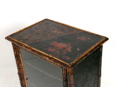 19th Century French Chinoiserie Bamboo Cabinet Vitrine Hand Painted Decoration