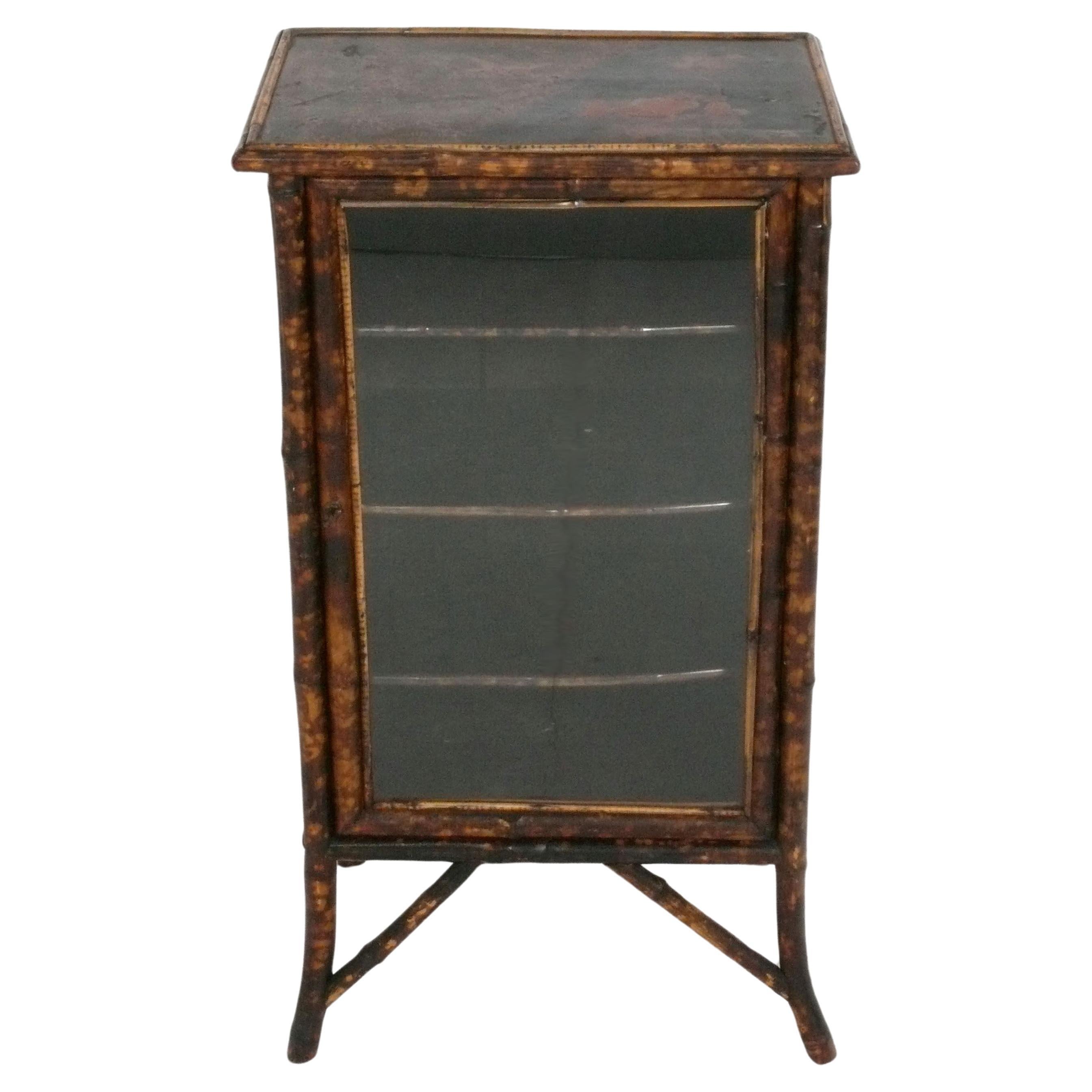 19th Century French Chinoiserie Bamboo Cabinet Vitrine Hand Painted Decoration