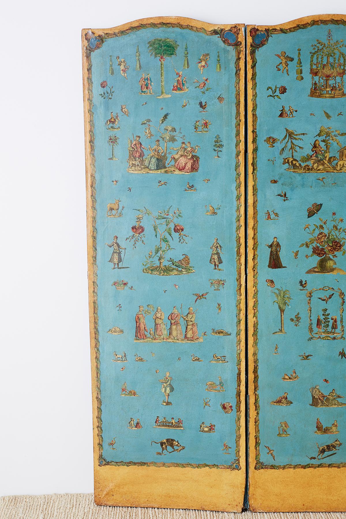 19th Century French Chinoiserie Decoupage Six Panel Screen In Distressed Condition In Rio Vista, CA
