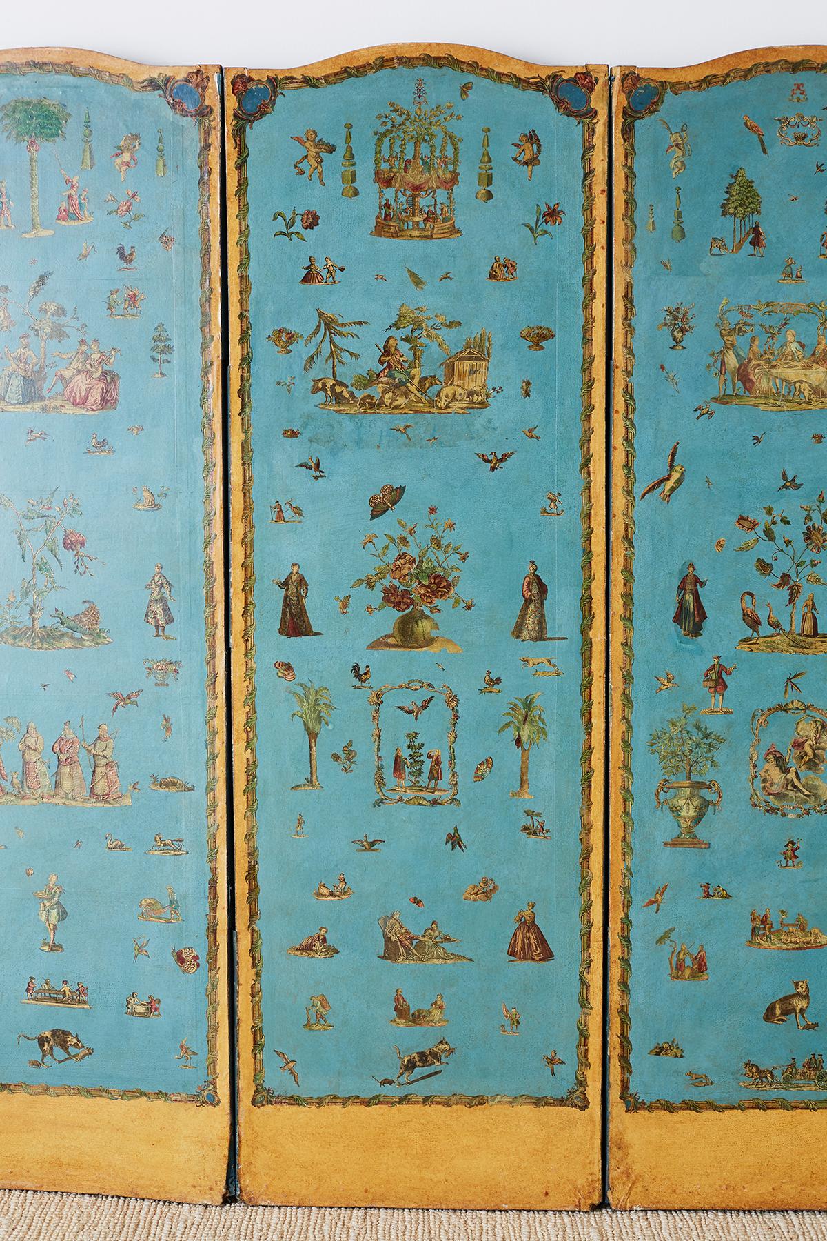 Canvas 19th Century French Chinoiserie Decoupage Six Panel Screen