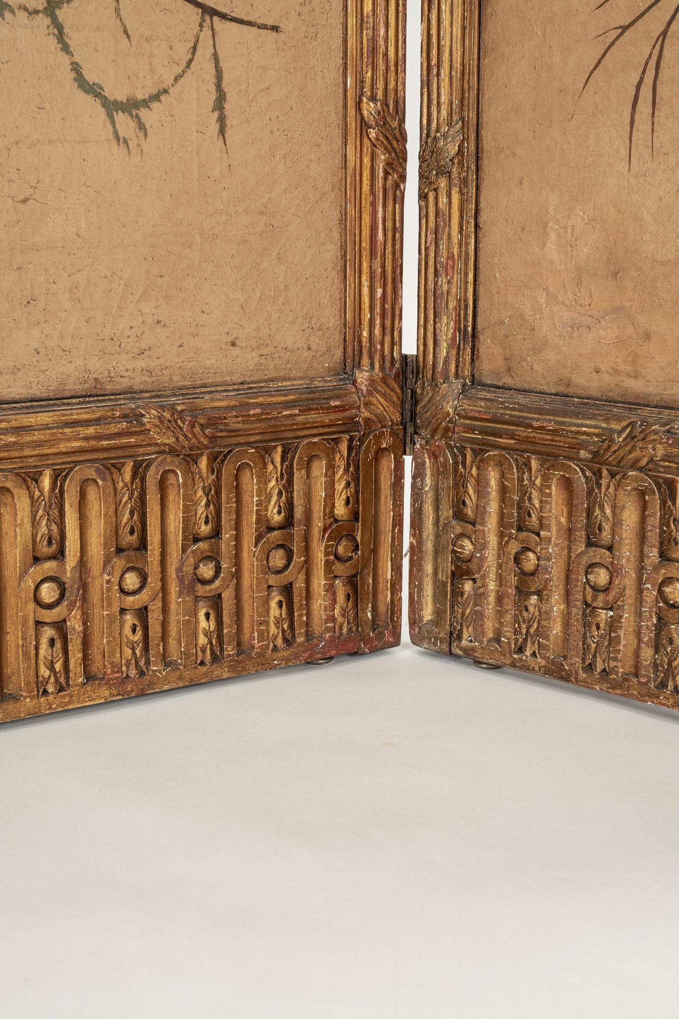 19th Century French Chinoiserie  Four Panel Giltwood Screen For Sale 5
