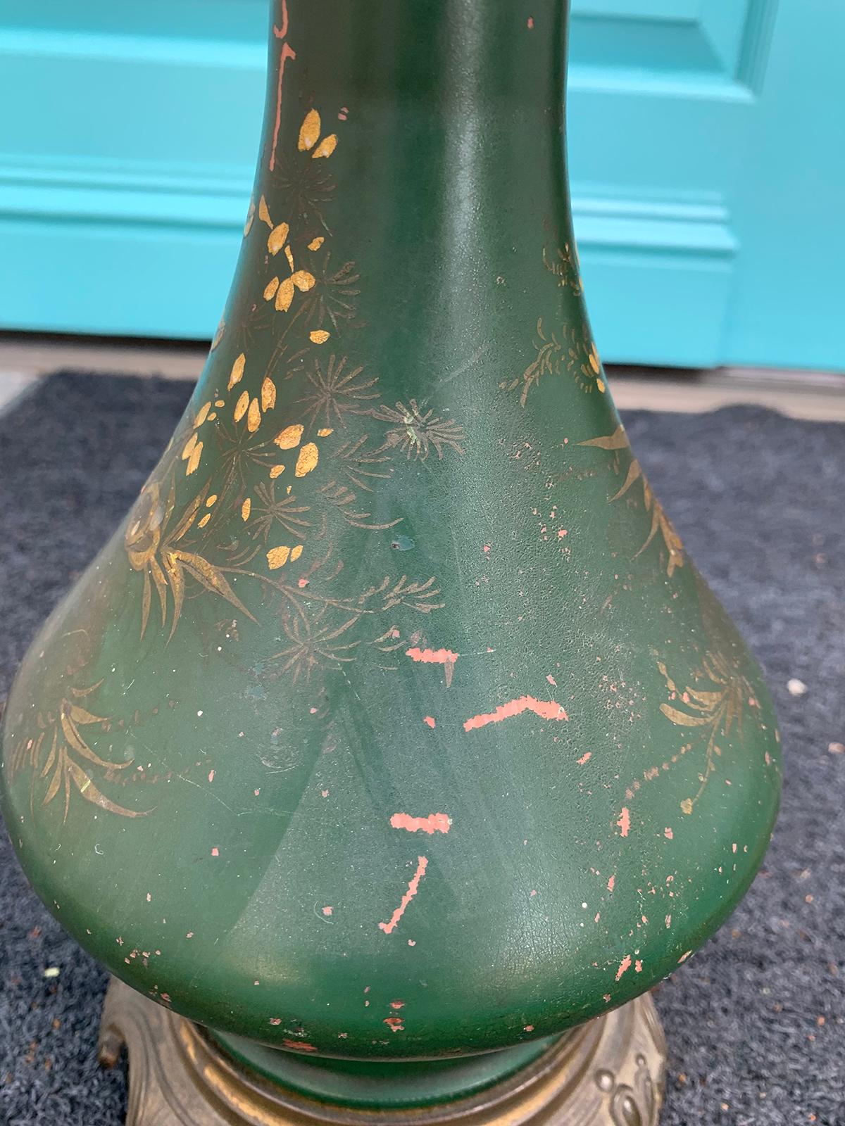 19th Century French Chinoiserie Glazed Terracotta Lamp with Original Mounts 8