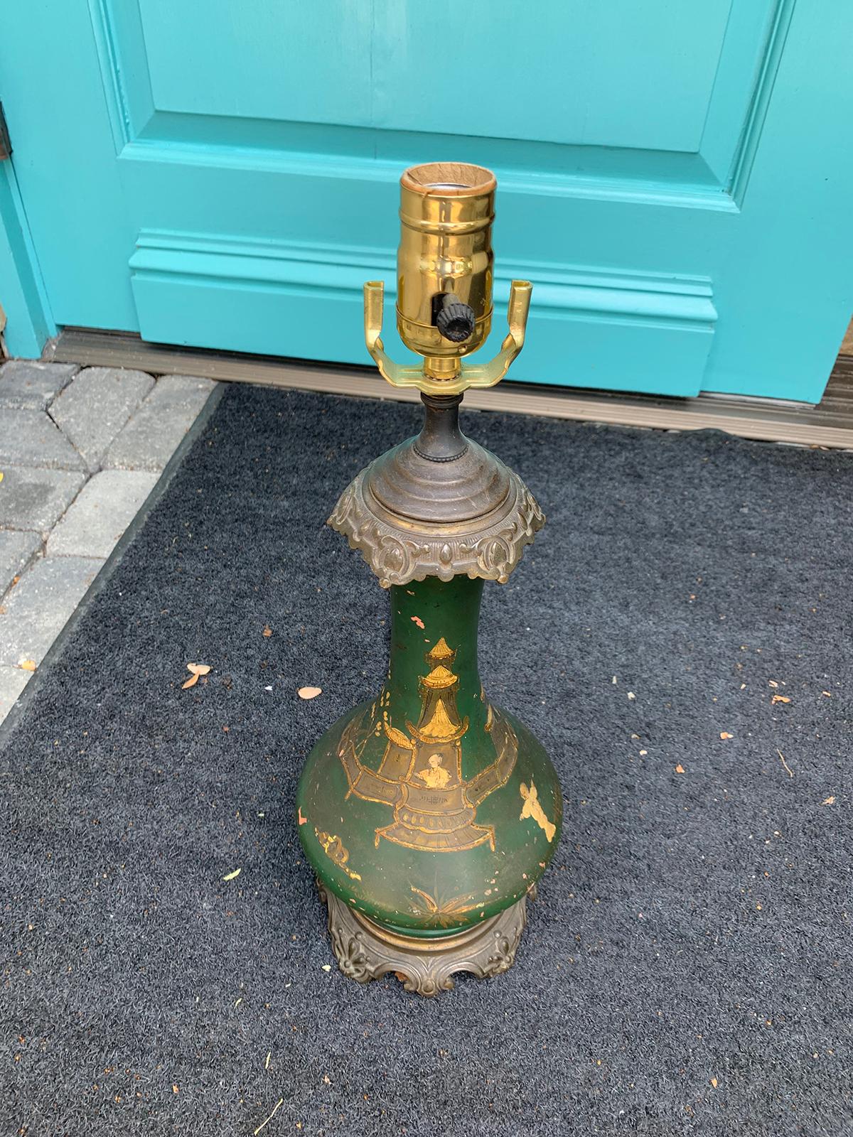 19th Century French Chinoiserie Glazed Terracotta Lamp with Original Mounts In Good Condition In Atlanta, GA