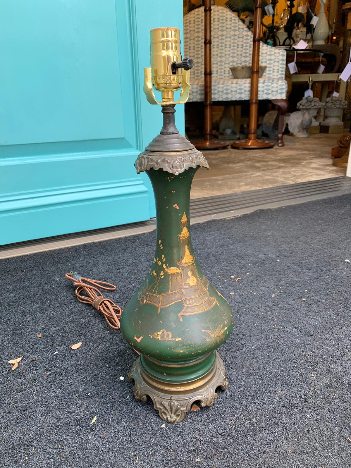 19th Century French Chinoiserie Glazed Terracotta Lamp with Original Mounts 2