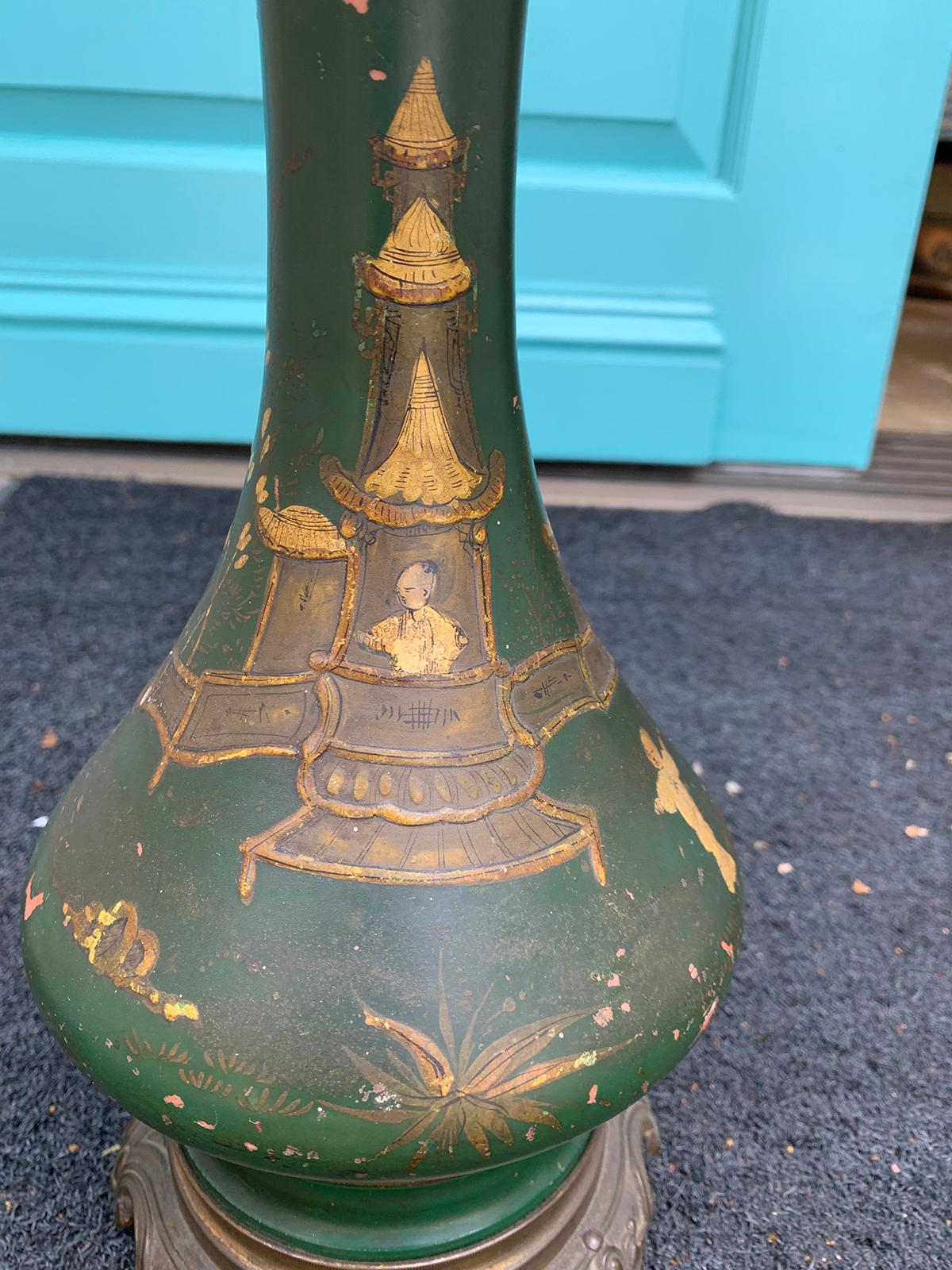 19th Century French Chinoiserie Glazed Terracotta Lamp with Original Mounts 4