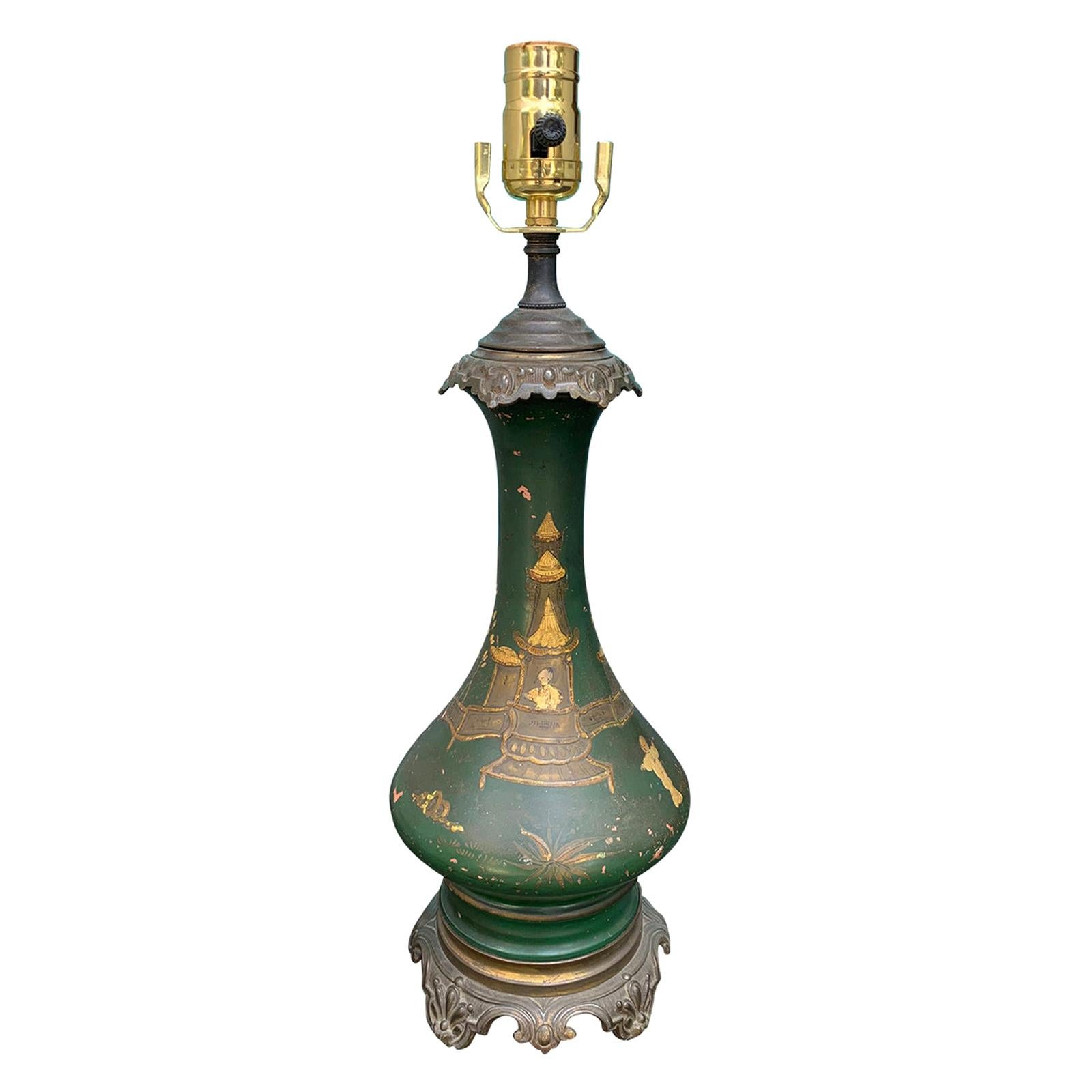 19th Century French Chinoiserie Glazed Terracotta Lamp with Original Mounts