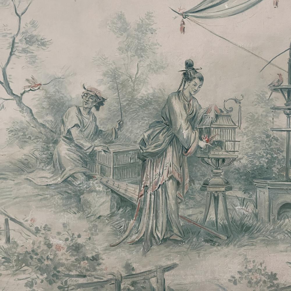 19th Century French Chinoiserie Hand-Painted Panel on Canvas For Sale 7